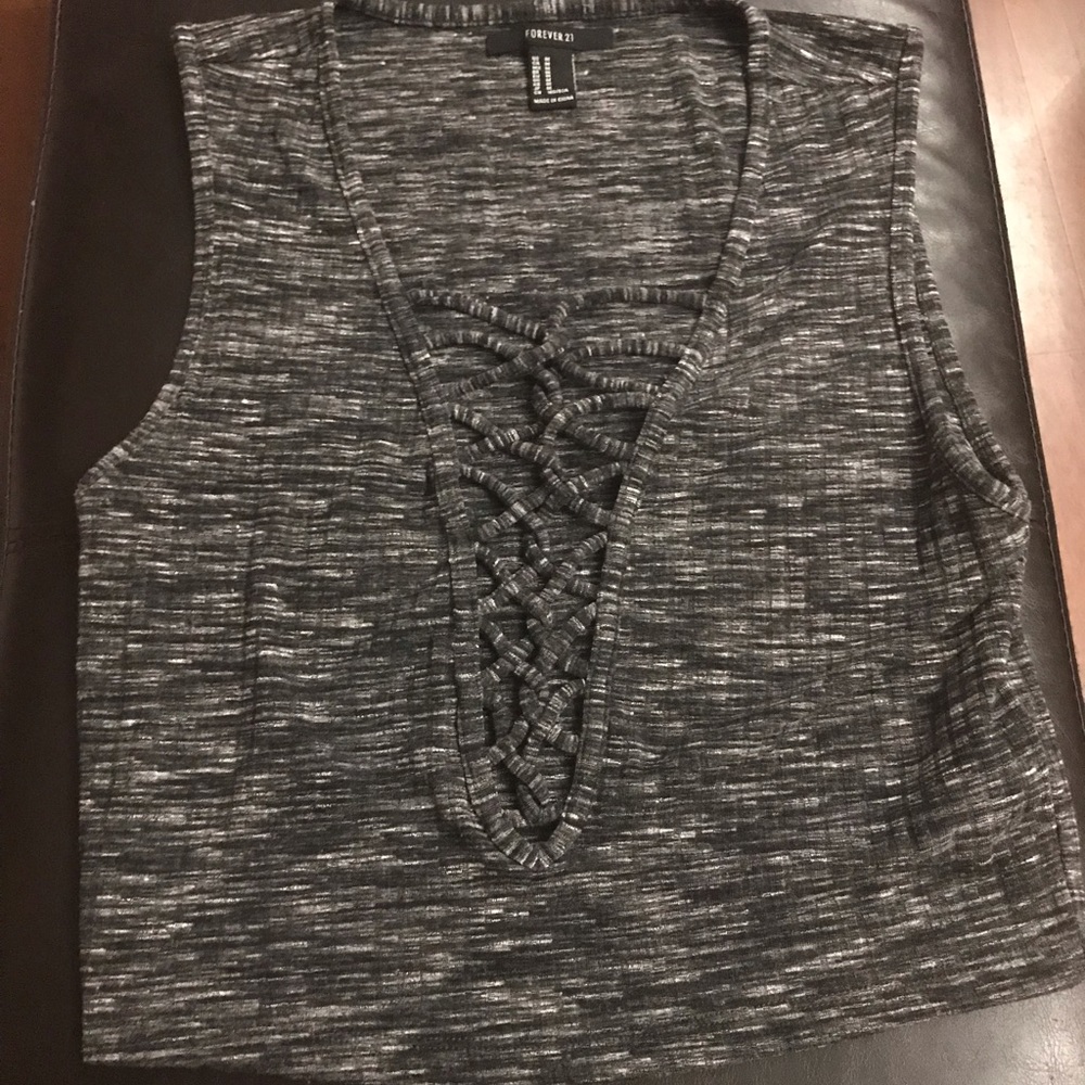 Gray lace up crop top